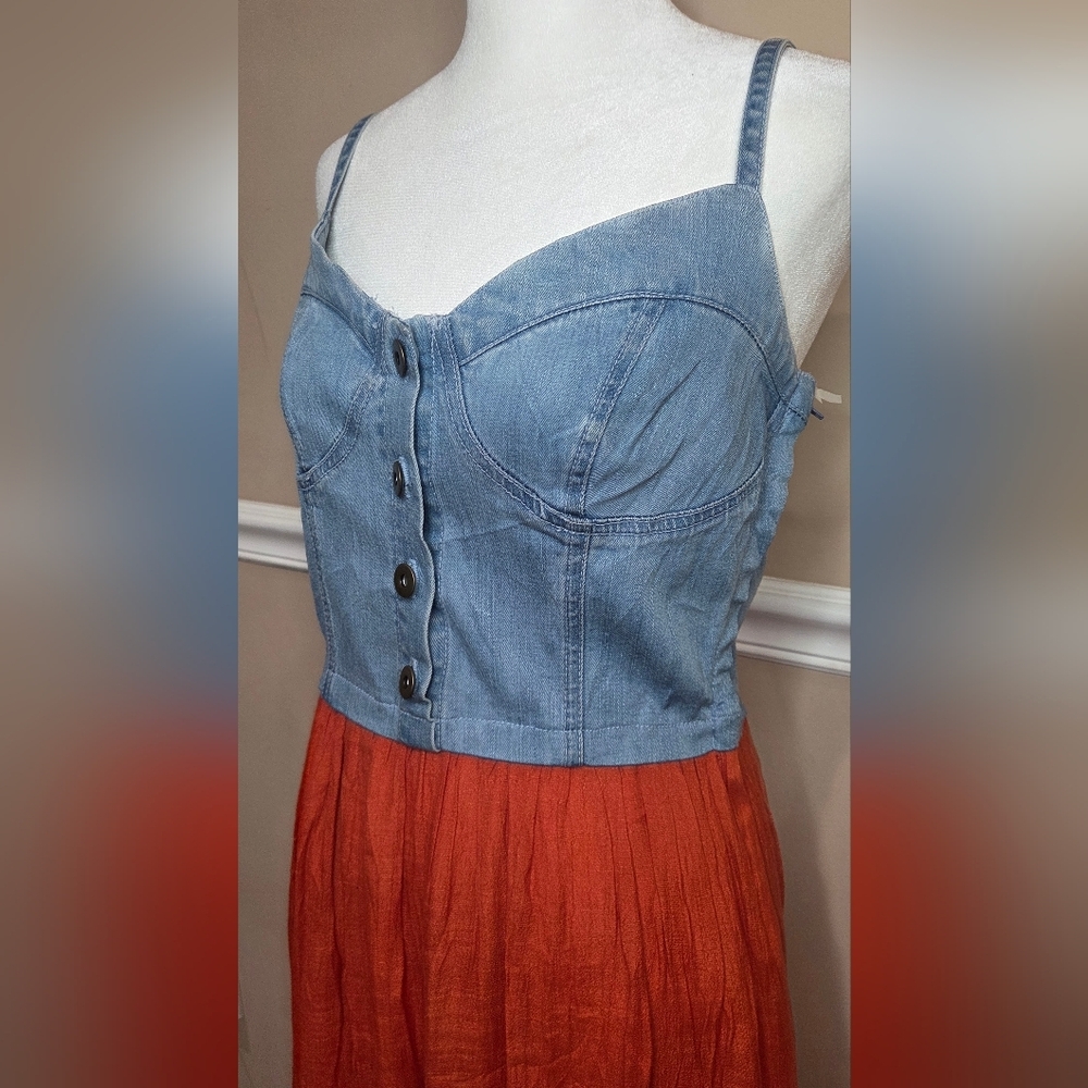 Chic Denim and Rust Maxi Dress Size Smal NWOT - Picture 4 of 15